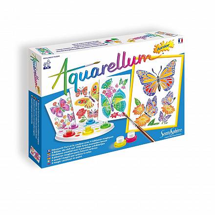 Акварельная раскраска - Цветы и бабочки, с красками и палитрой 